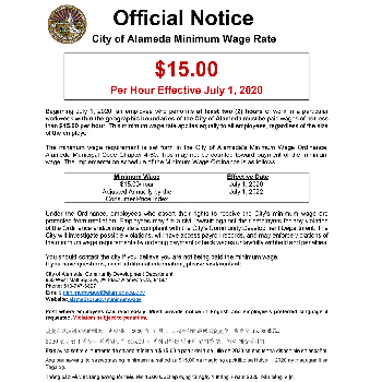 City of Alameda Minimum Wage