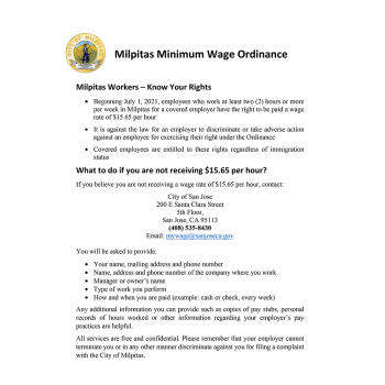 City of Milpitas Minimum Wage Ordinance (Know Your Rights)