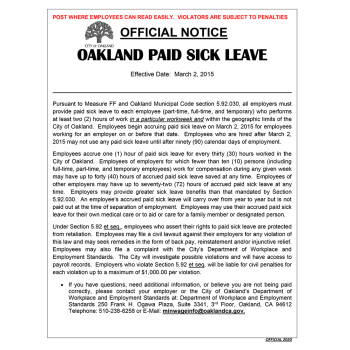 City of Oakland Paid Sick Leave