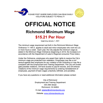 Richmond Minimum Wage Official Notice
